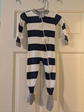 Burt's Bees Baby Navy and White Striped Footed Pajamas Footies 12 Months